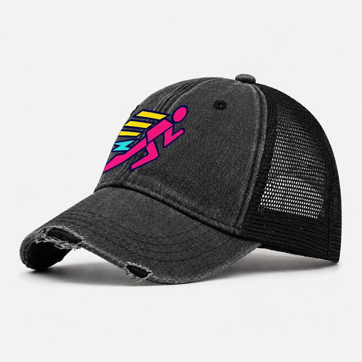 Slab Runner Splash 90S Running Clubs Washed Trucker Hat – Black