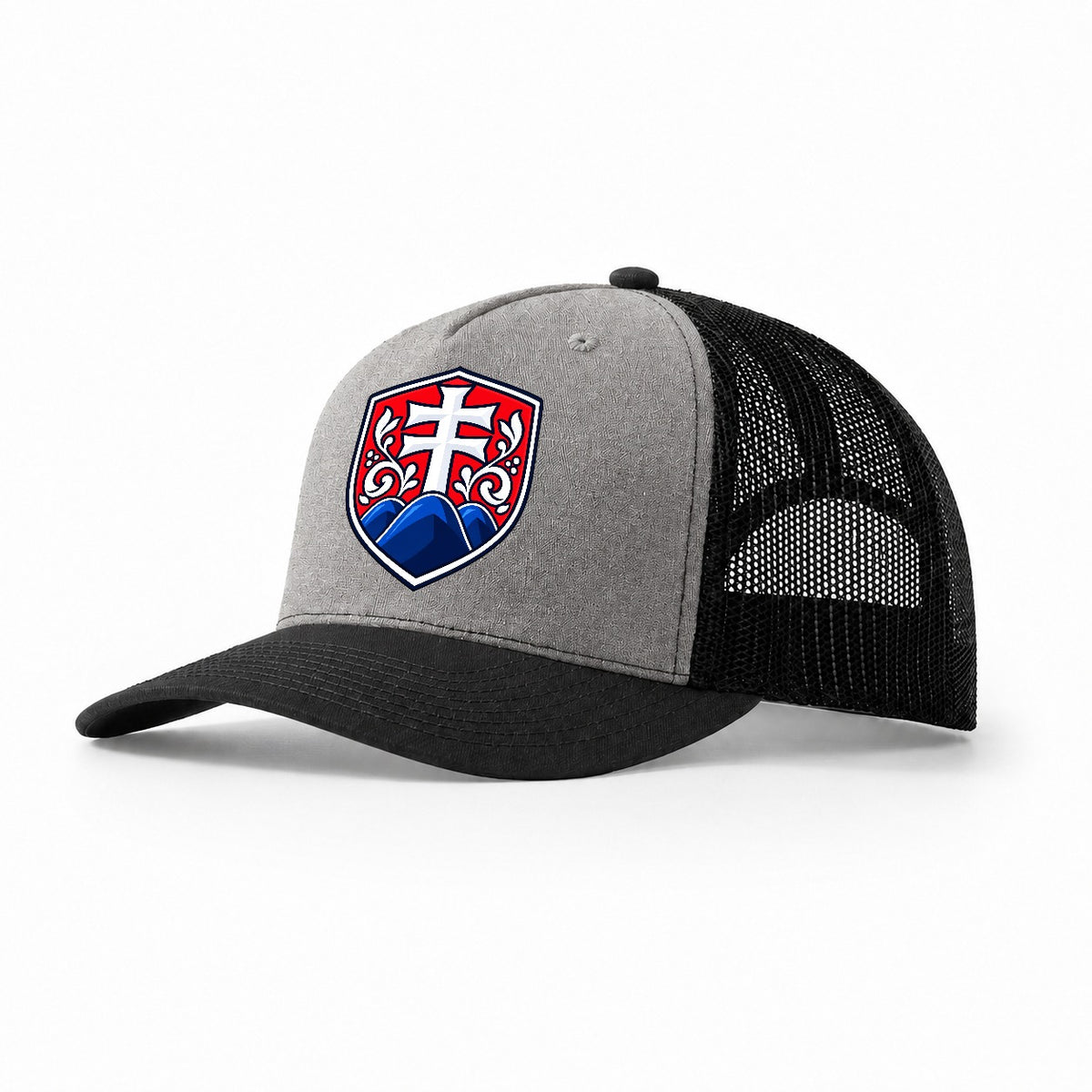 Slovakia Minimal Emblem Country Logos Trucker Hat – Grey Black