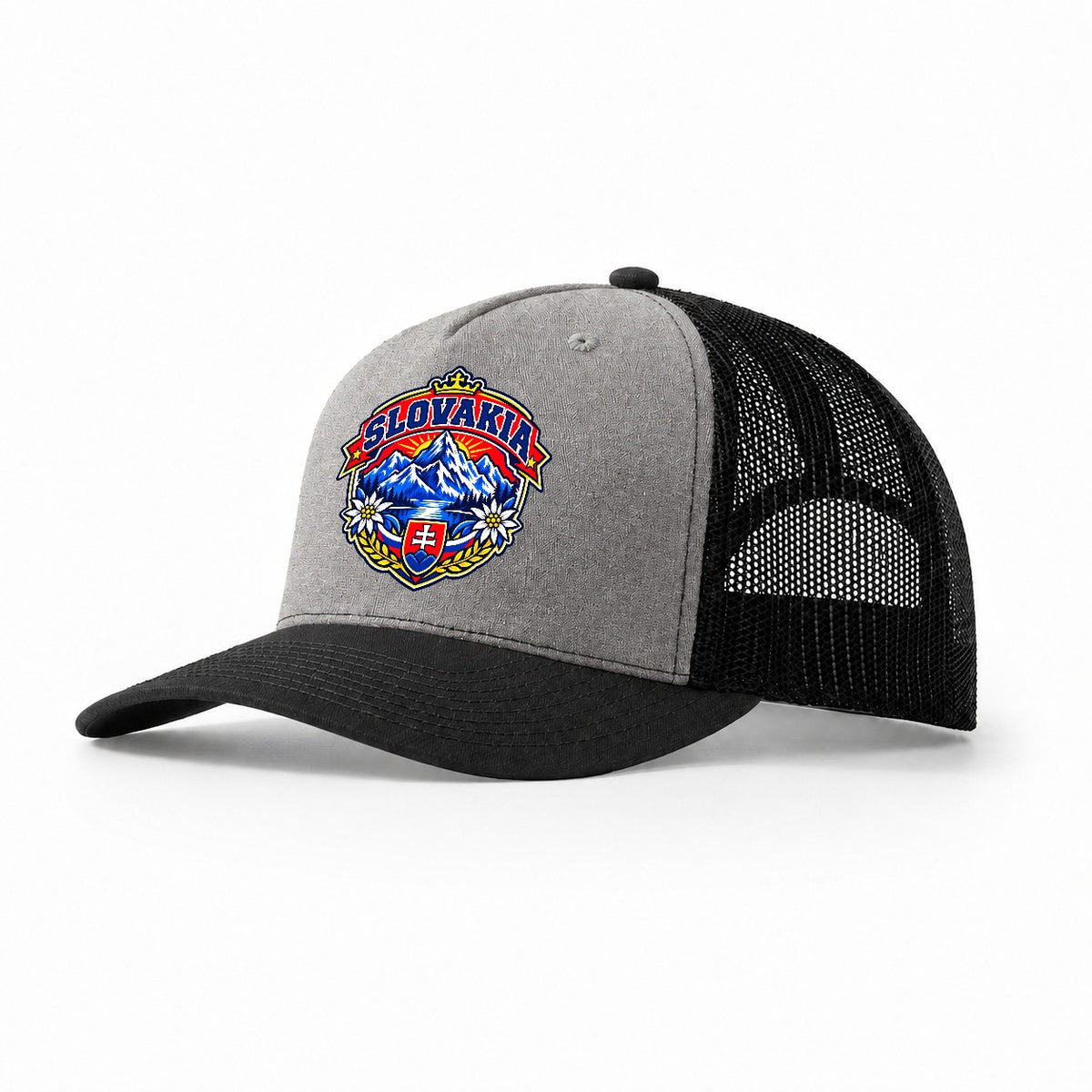 Slovakia Retro Badge Country Logos Trucker Hat – Grey Black