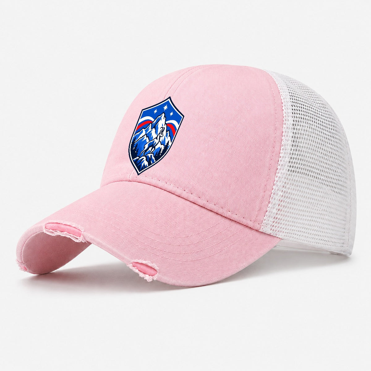 Slovenia Minimal Emblem Country Logos Washed Trucker Hat – Light Pink