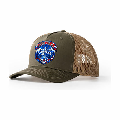Slovenia Retro Badge Country Logos Trucker Hat – Olive Khaki
