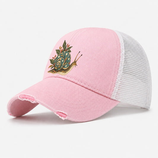 Snail Carrying Starlight Gentle Wild Washed Trucker Hat – Light Pink