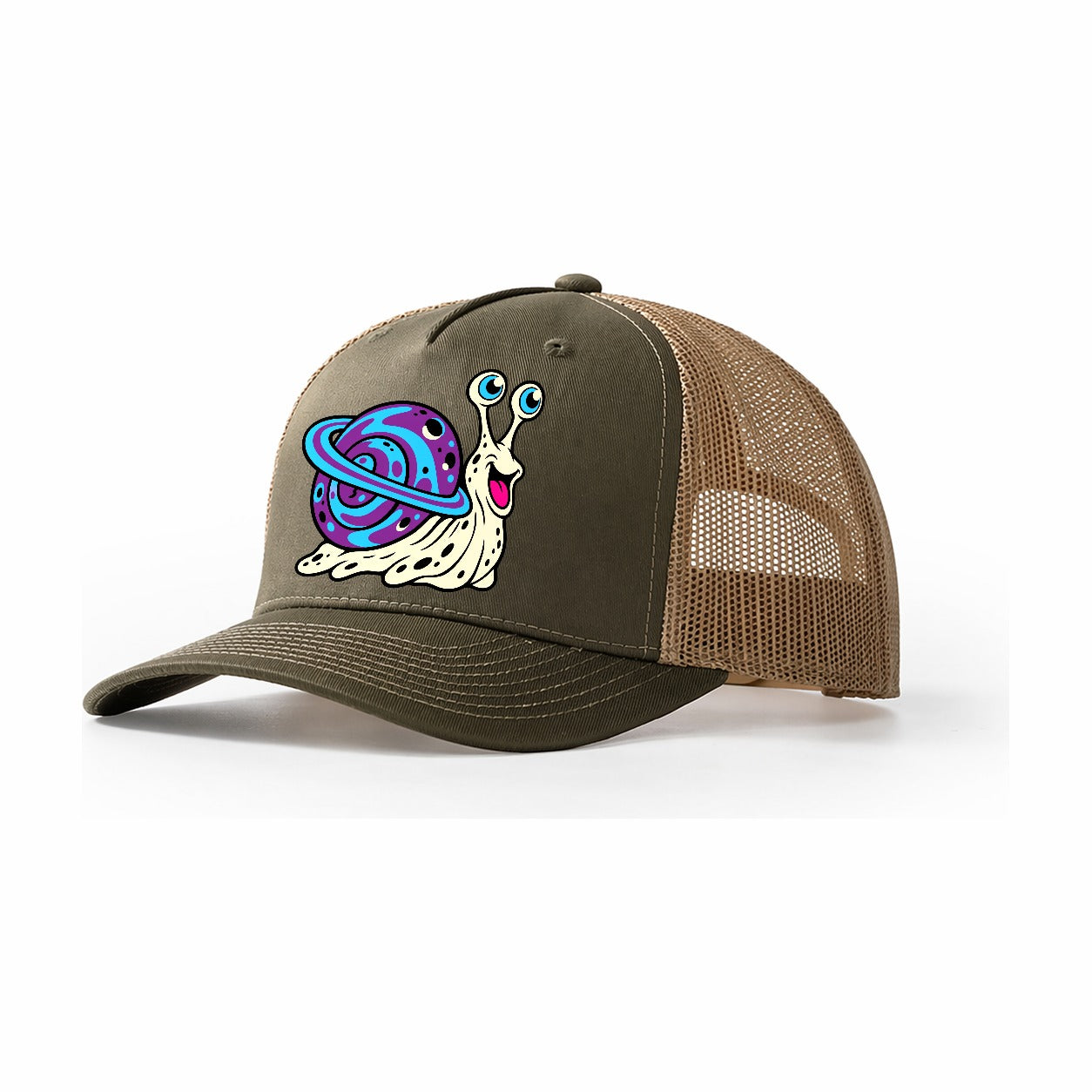 Snail Shell Planet Crazy Styles Trucker Hat – Olive Khaki