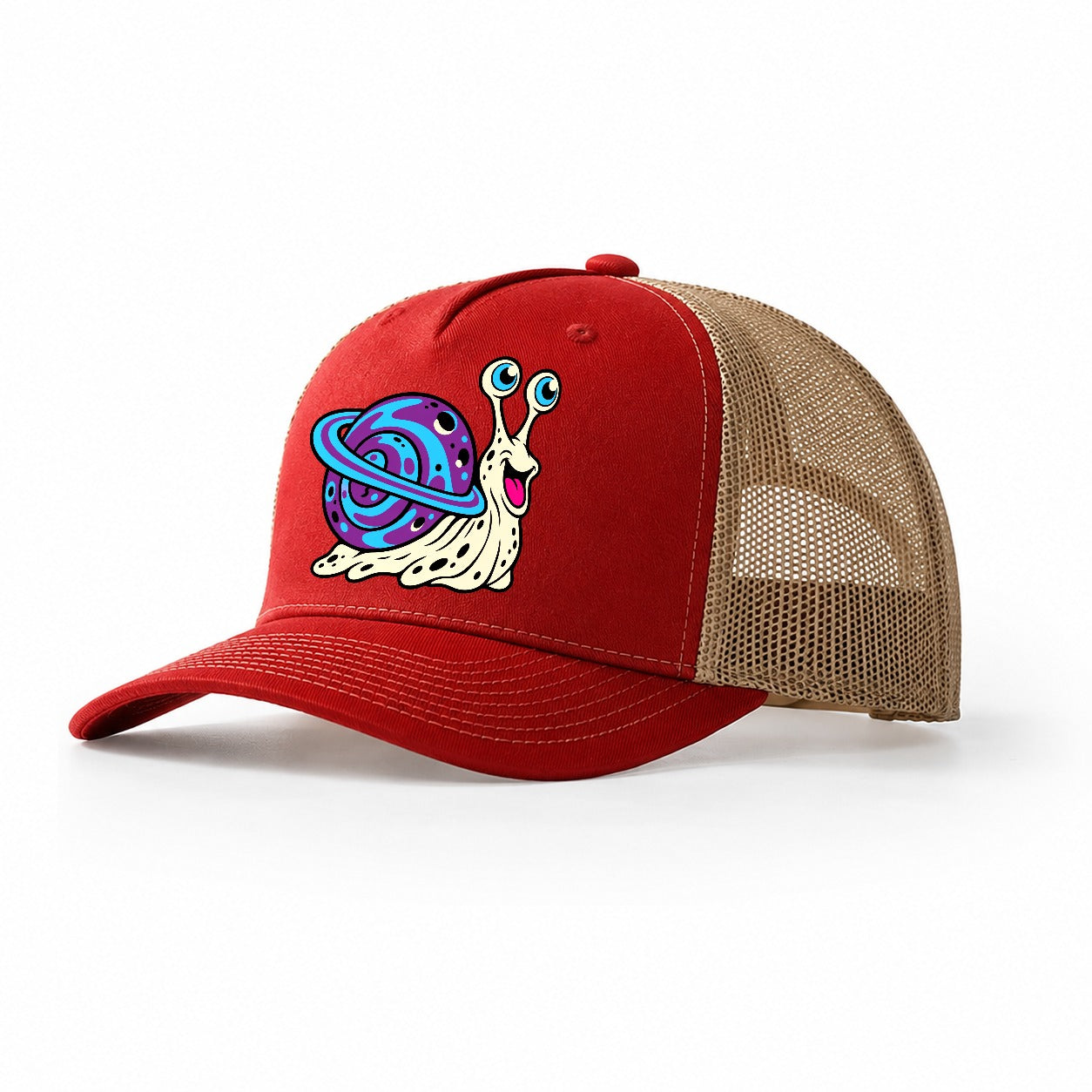 Snail Shell Planet Crazy Styles Trucker Hat – Red Khaki