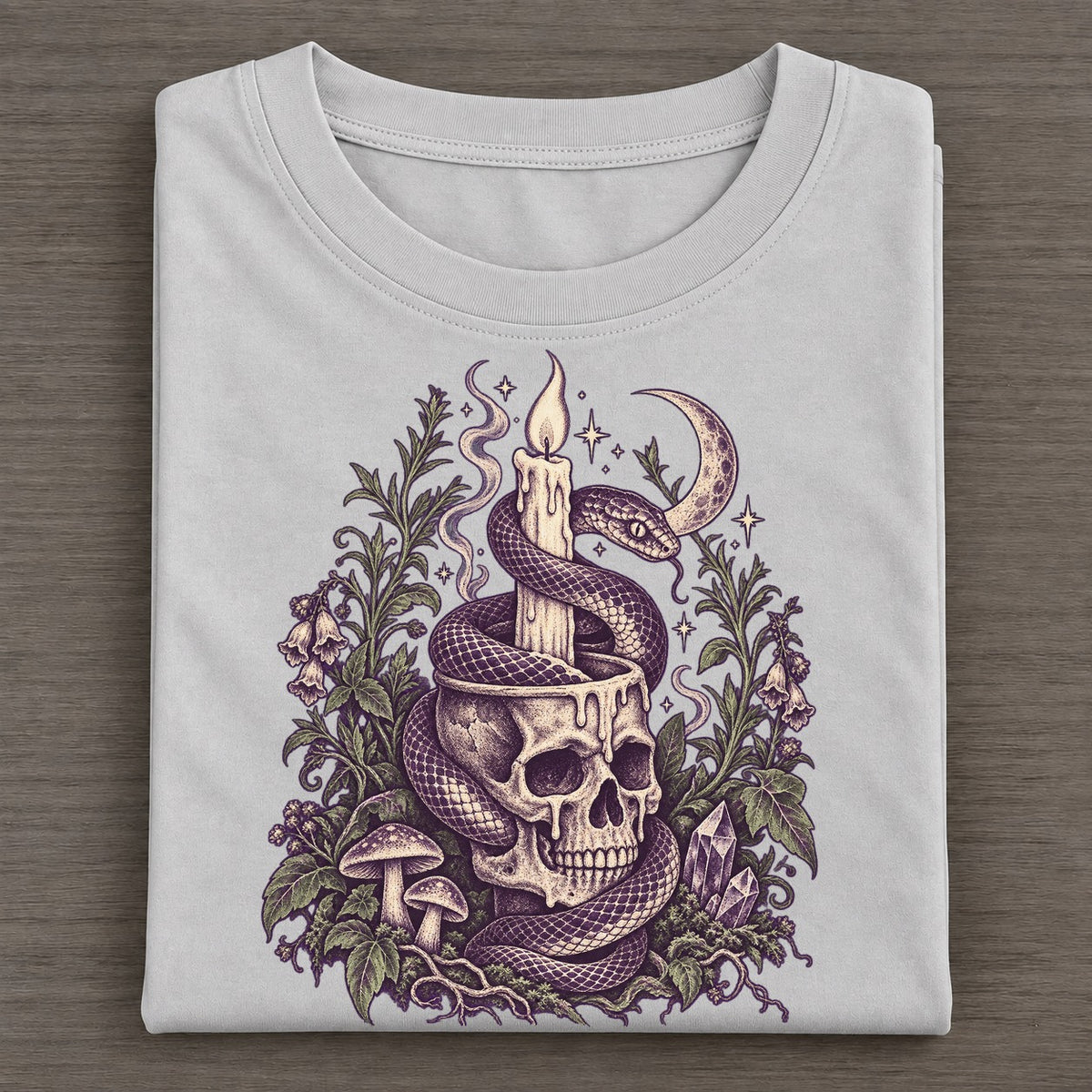 Snake Skull Candle Midnight Haunt Classic T-shirt – Grey
