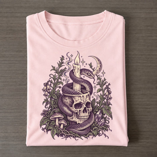 Snake Skull Candle Midnight Haunt Classic T-shirt – Pink