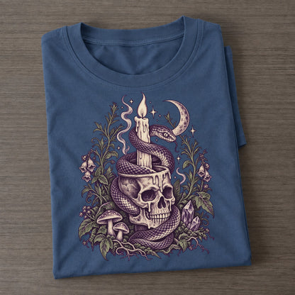 Snake Skull Candle Midnight Haunt Classic T-shirt – Twilight Navy