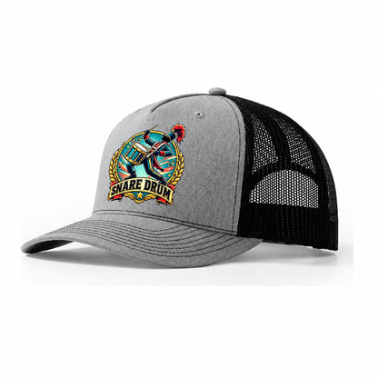 Snare Drum Crest Music Instruments Trucker Hat – Sport Grey Black