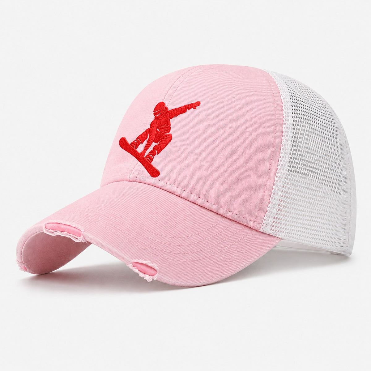 Snowboard Mute Grab Micro Motion Mark Washed Trucker Hat – Light Pink