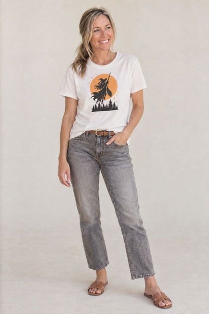 Soaring Witch Full Moon Classic T-shirt – studio model photo
