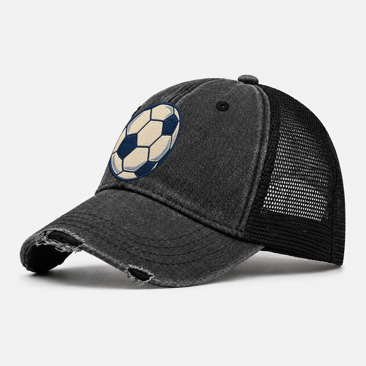 Soccer Ball Tiny Solo Marks Washed Trucker Hat – Black