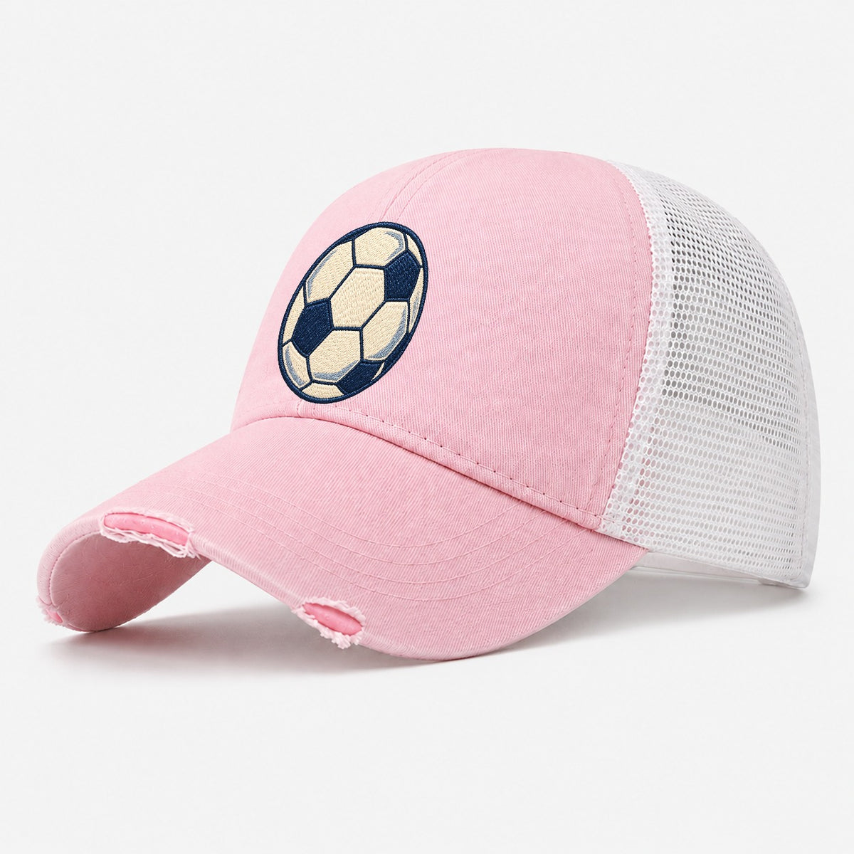 Soccer Ball Tiny Solo Marks Washed Trucker Hat – Light Pink