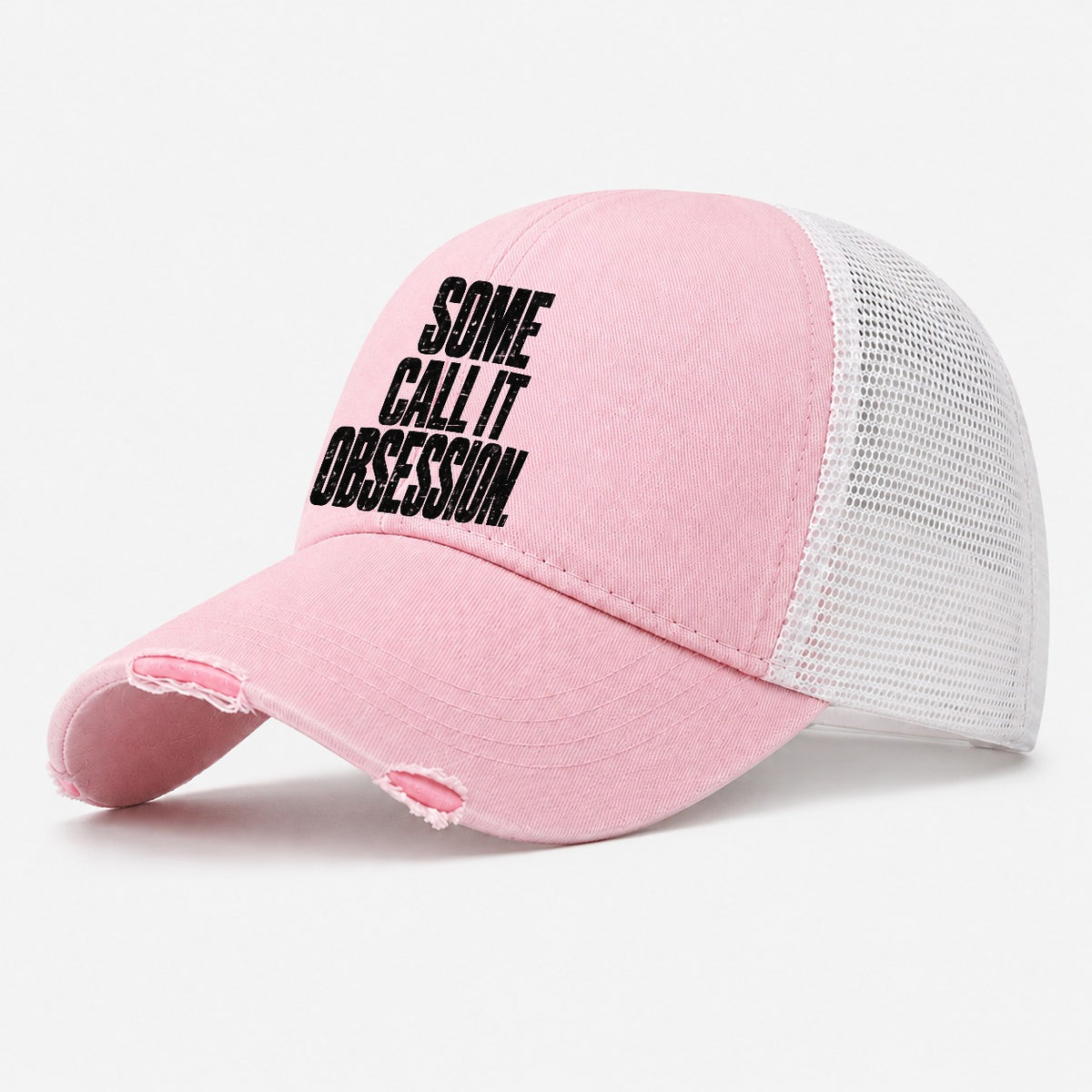 Some Call It Obsession Fishing Club Washed Trucker Hat – Light Pink