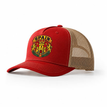 Spain Retro Badge Country Logos Trucker Hat – Red Khaki