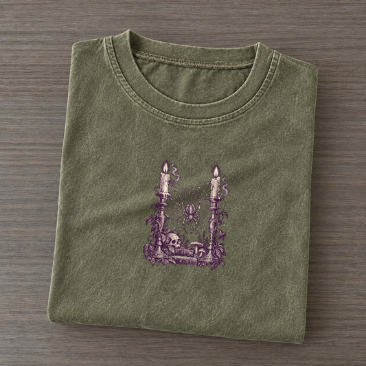 Spider Candlesticks Midnight Haunt Vintage T-shirt – Army Green