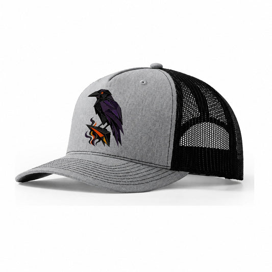 Raven Perched Profile Trucker Hat – Sport Grey Black