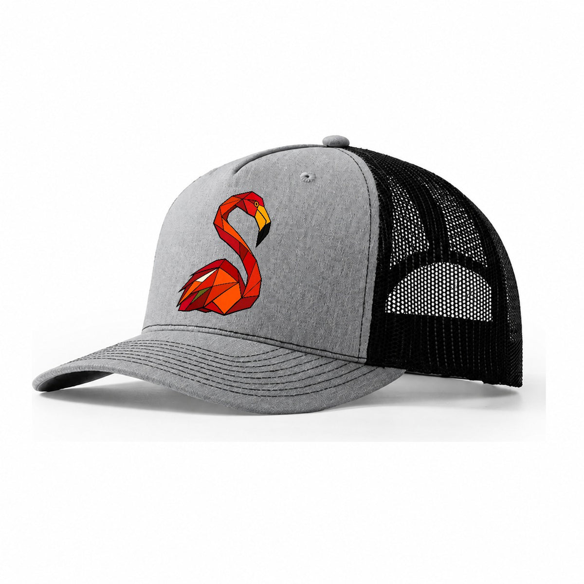 Flamingo Profile Long Neck Trucker Hat – Sport Grey Black