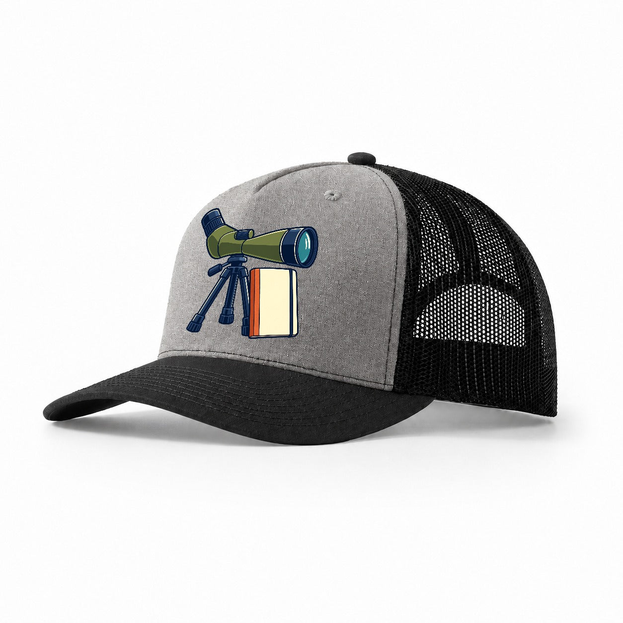 Spotting Scope And Notebook Birdwatching Trucker Hat – Grey Black