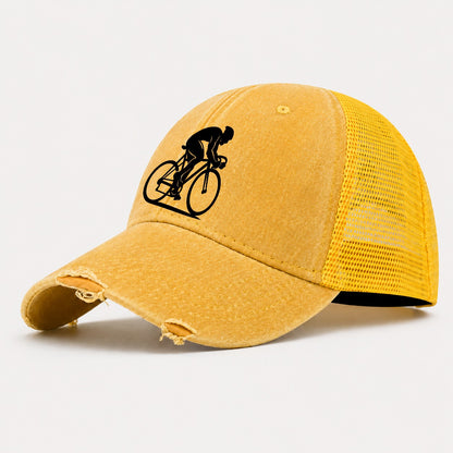 Sprint Cyclist Racing Stance Washed Trucker Hat – Yellow
