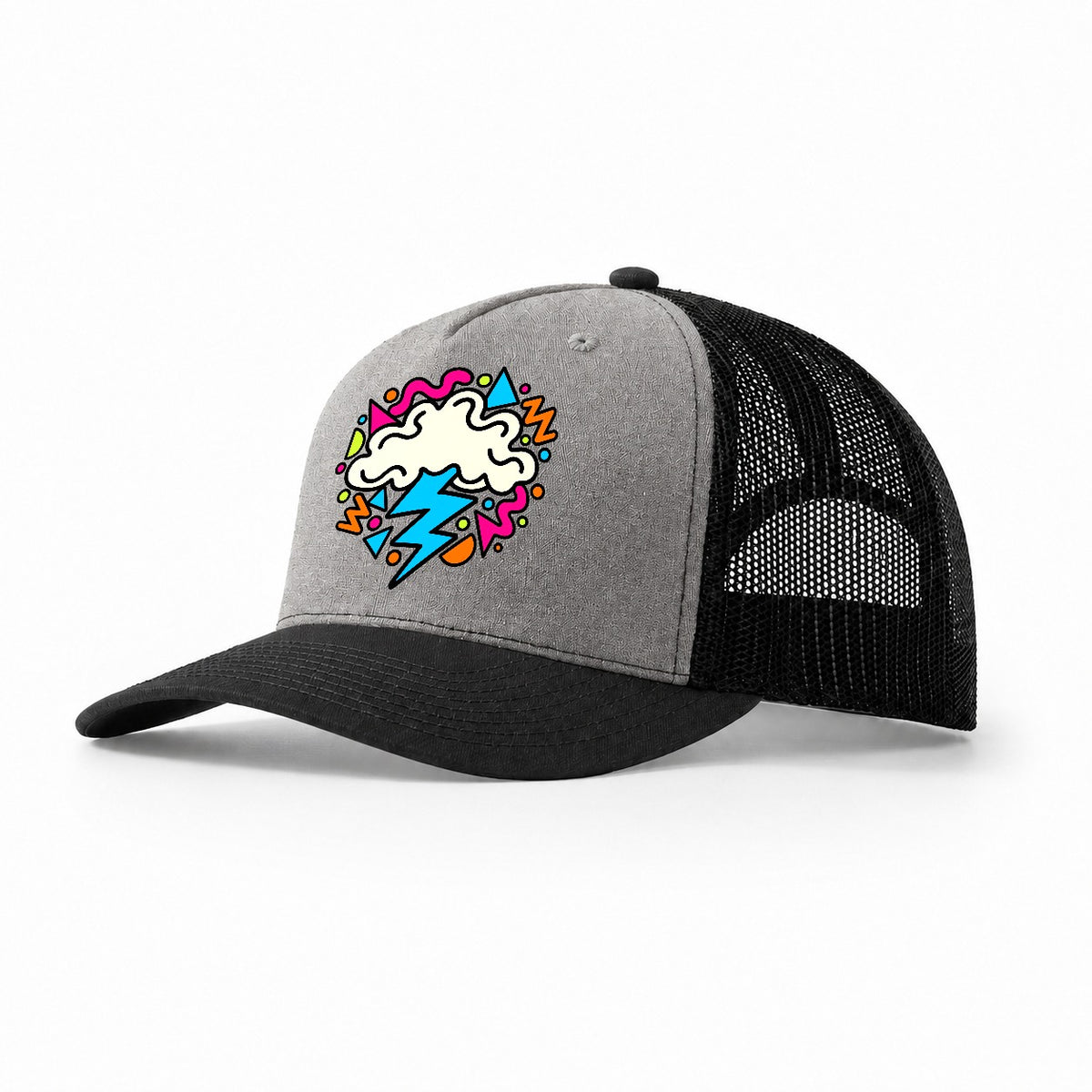 Squiggle Lightning Cloud Crazy Styles Trucker Hat – Grey Black
