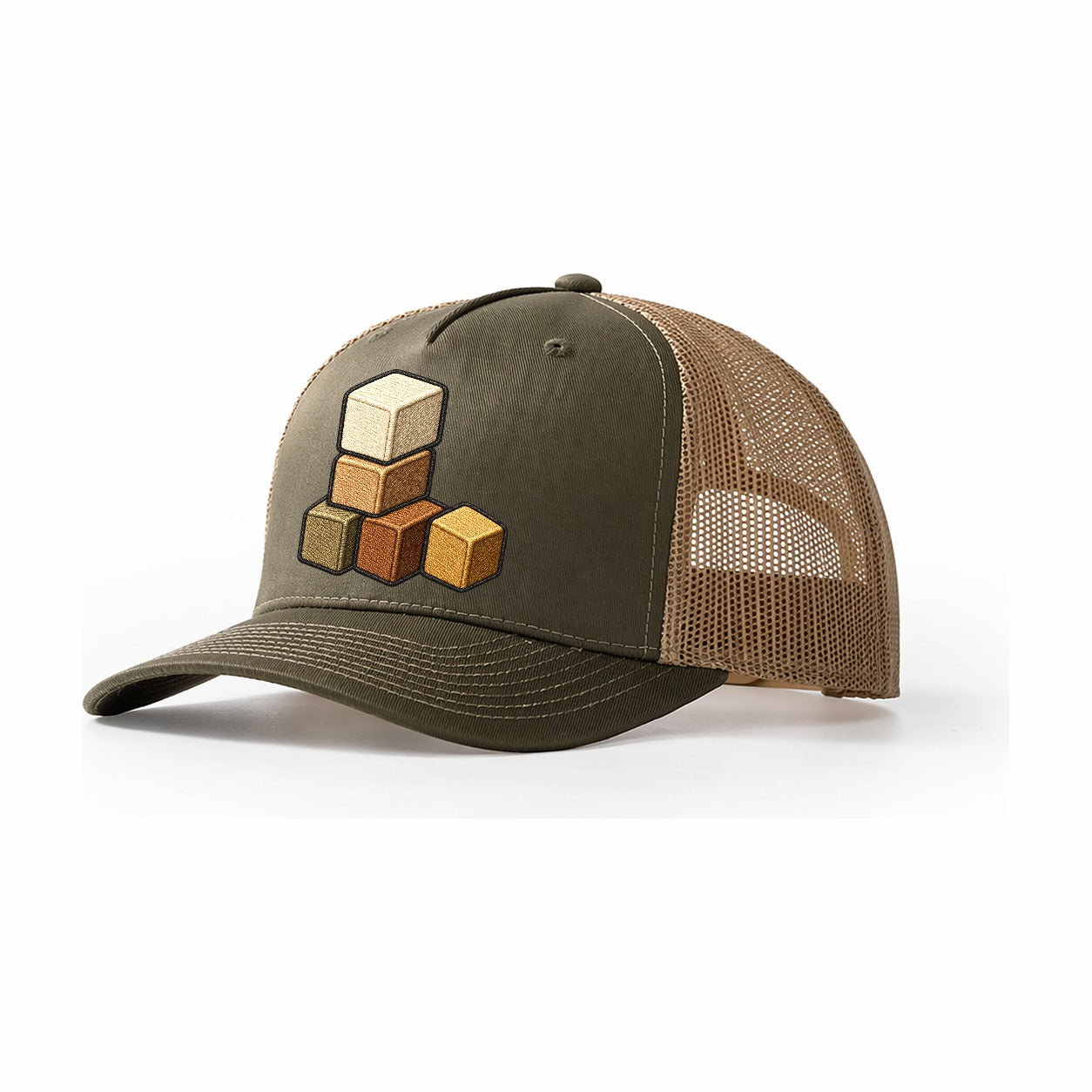 Stack Of Resource Cubes Board Games Trucker Hat – Olive Khaki