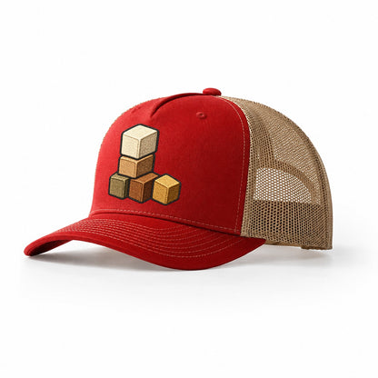 Stack Of Resource Cubes Board Games Trucker Hat – Red Khaki