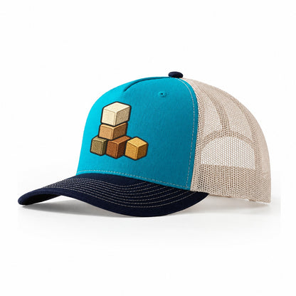 Stack Of Resource Cubes Board Games Trucker Hat – Teal Navy