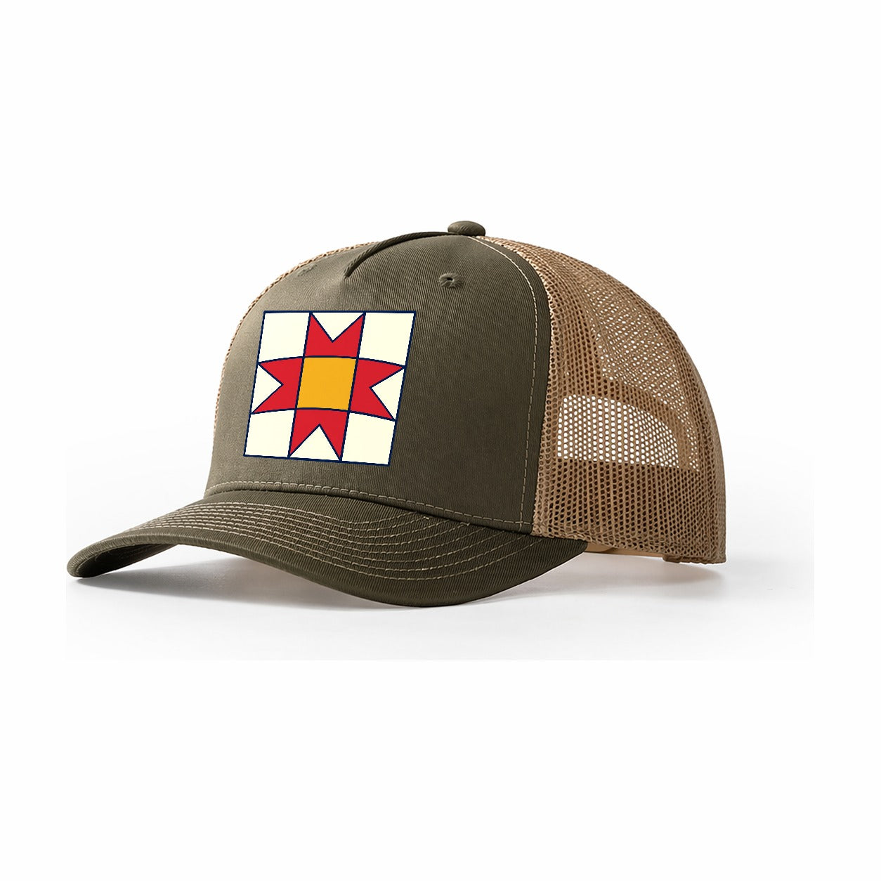 Star Block Study Sewing And Quilting Trucker Hat – Olive Khaki