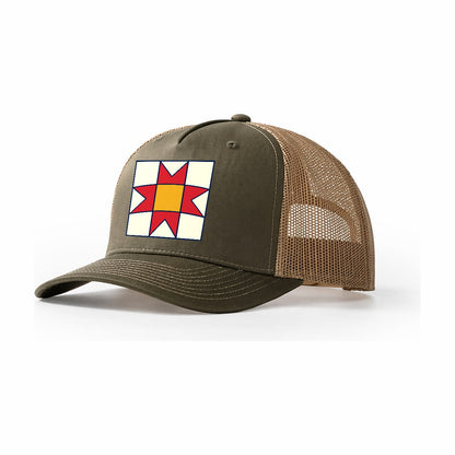 Star Block Study Sewing And Quilting Trucker Hat – Olive Khaki