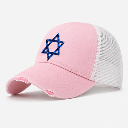 Star Of David Single Line Judaism Heritage Washed Trucker Hat – Light Pink