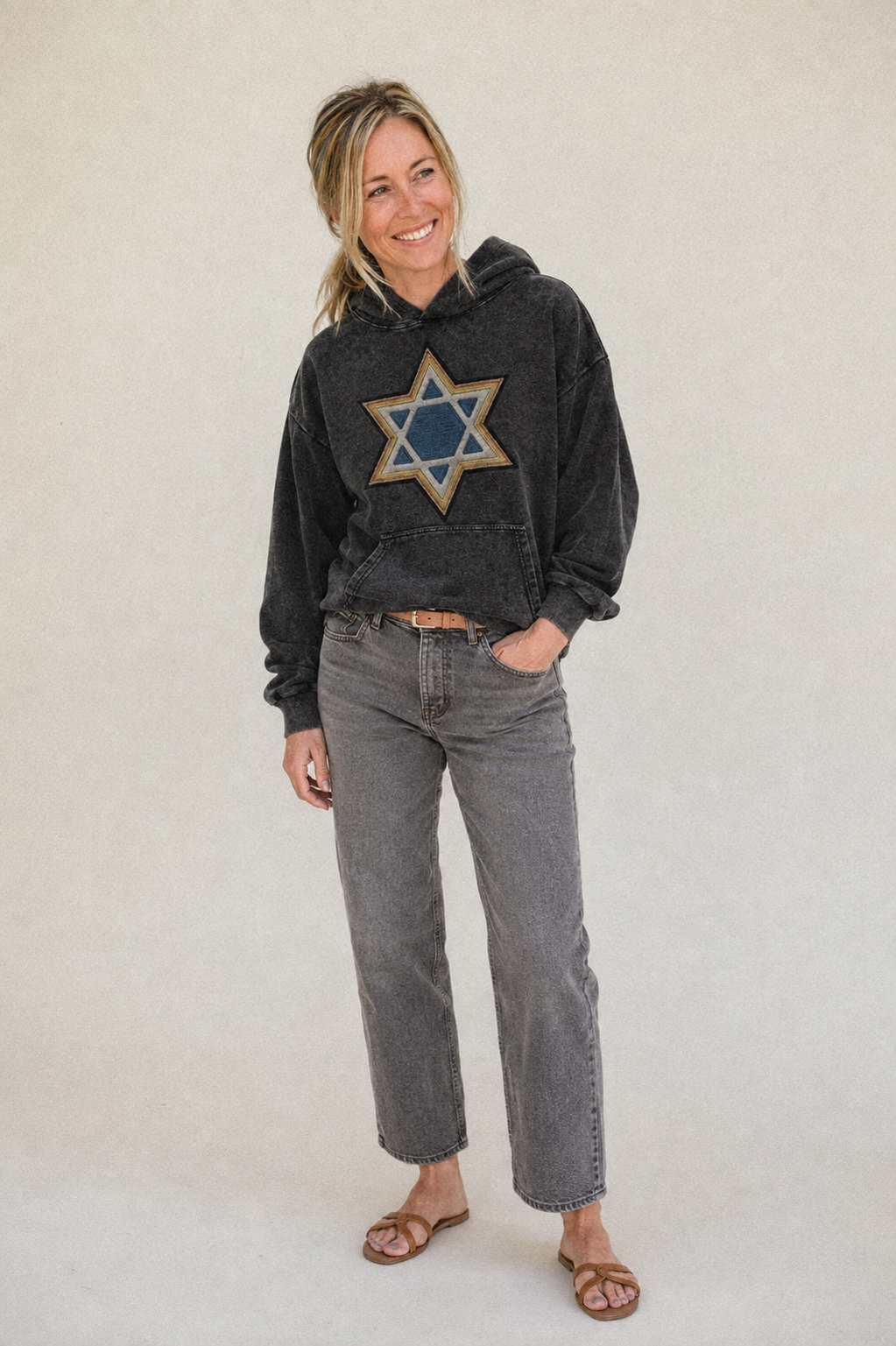 Star Of David Vintage Washed Hoodie – studio model photo