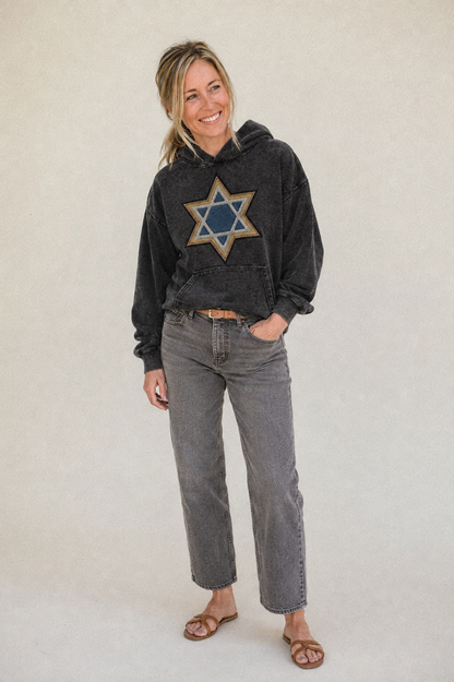 Star Of David Vintage Washed Hoodie – studio model photo