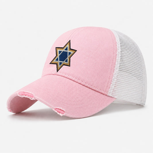 Star Of David Washed Trucker Hat – Light Pink