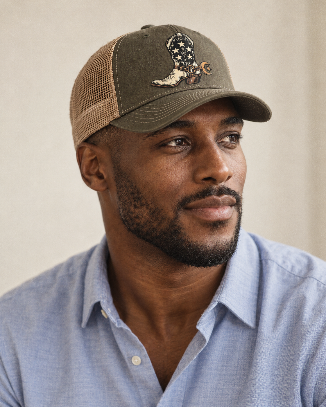 Model wearing the cap