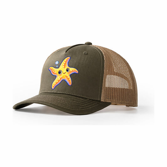 Starfish Side Float Sea Sprite Trucker Hat – Olive Khaki