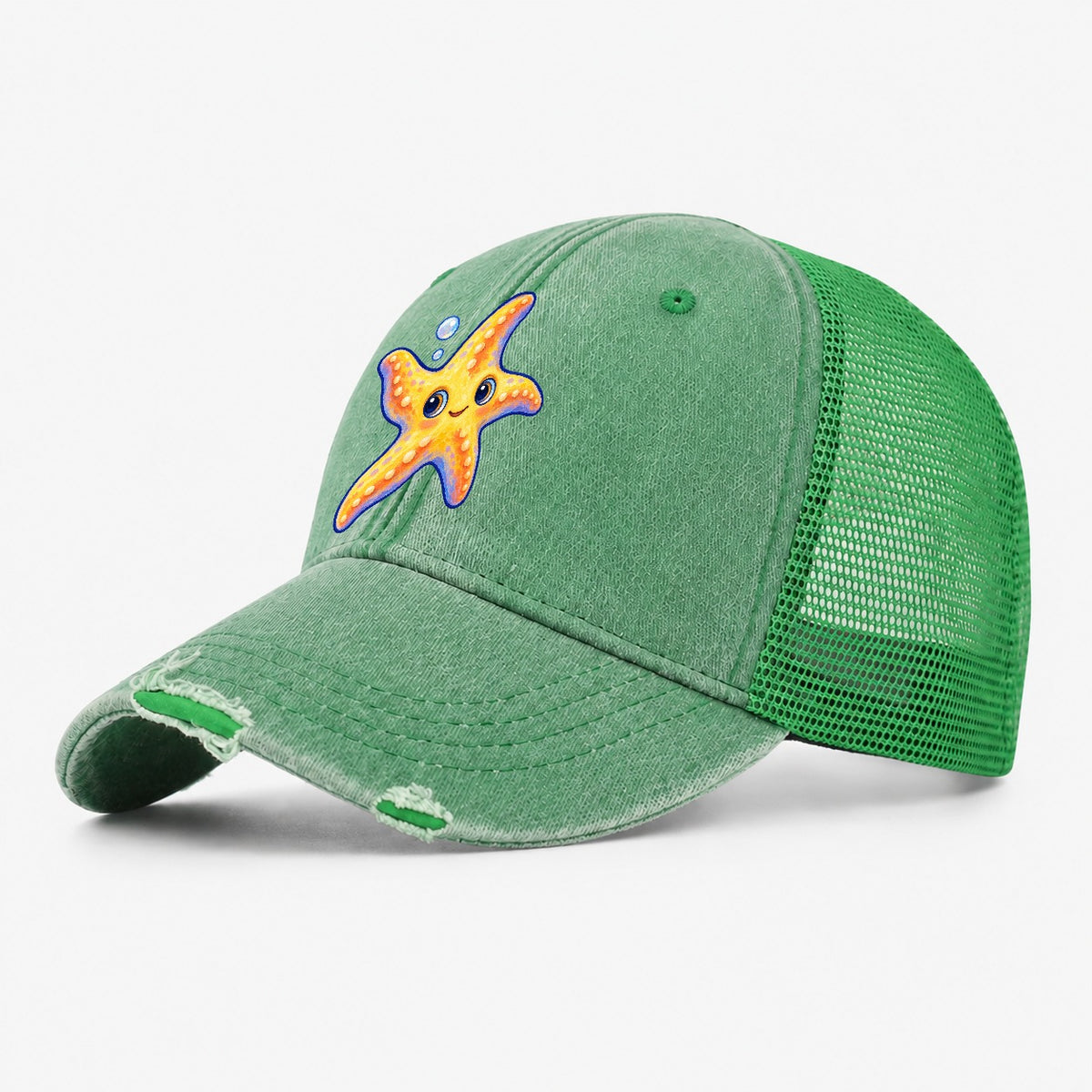 Starfish Side Float Sea Sprite Washed Trucker Hat – Ink Green