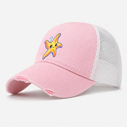 Starfish Side Float Sea Sprite Washed Trucker Hat – Light Pink