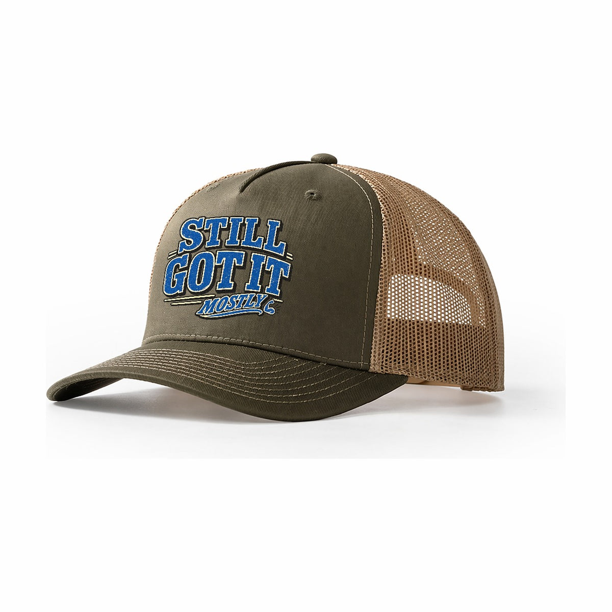 Still Got It Mostly American Wit Trucker Hat – Olive Khaki