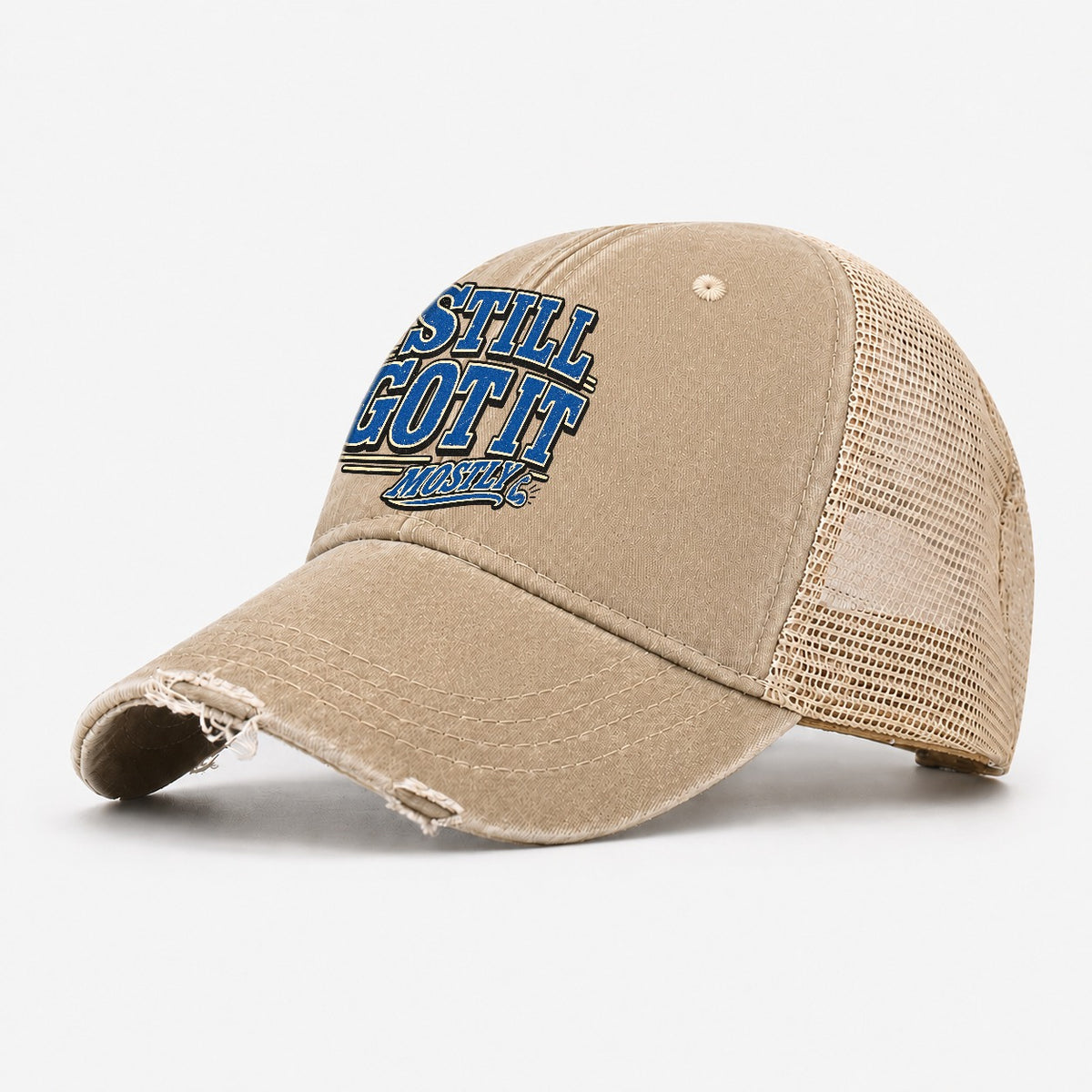 Still Got It Mostly American Wit Washed Trucker Hat – Khaki