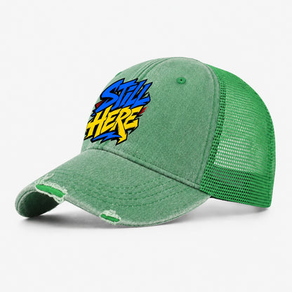 Still Here Tee Graphic Washed Trucker Hat – Ink Green