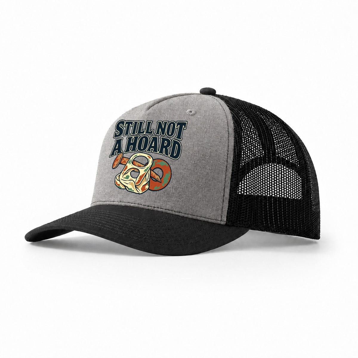 Still Not A Hoard Treasure Hunting Trucker Hat – Grey Black