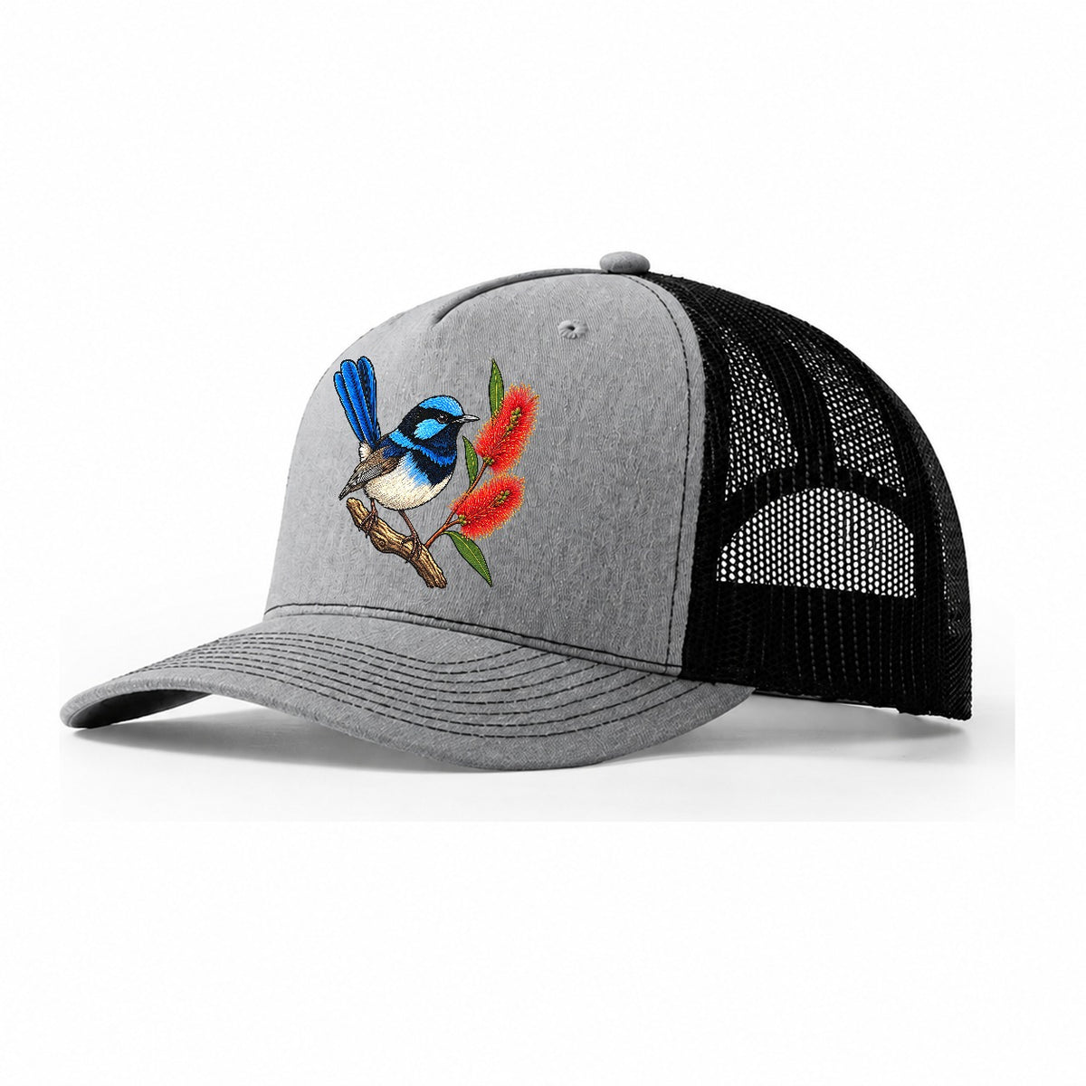 Superb Fairywren And Bottlebrush Australia Cultural Icons Trucker Hat – Sport Grey Black