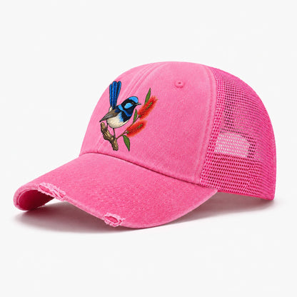 Superb Fairywren And Bottlebrush Australia Cultural Icons Washed Trucker Hat – Rose