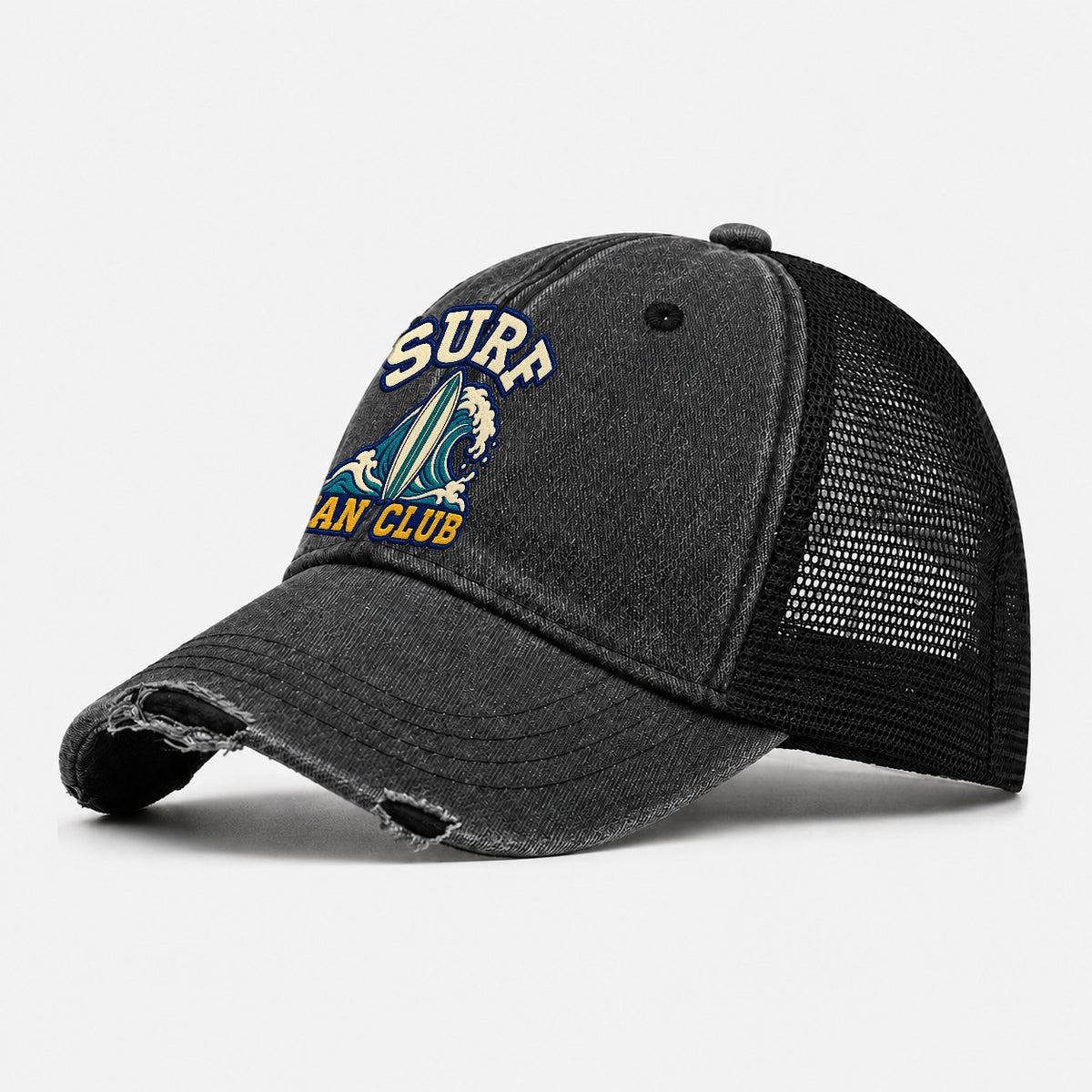 Surf Fan Club Washed Trucker Hat – Black