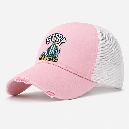 Surf Fan Club Washed Trucker Hat – Light Pink