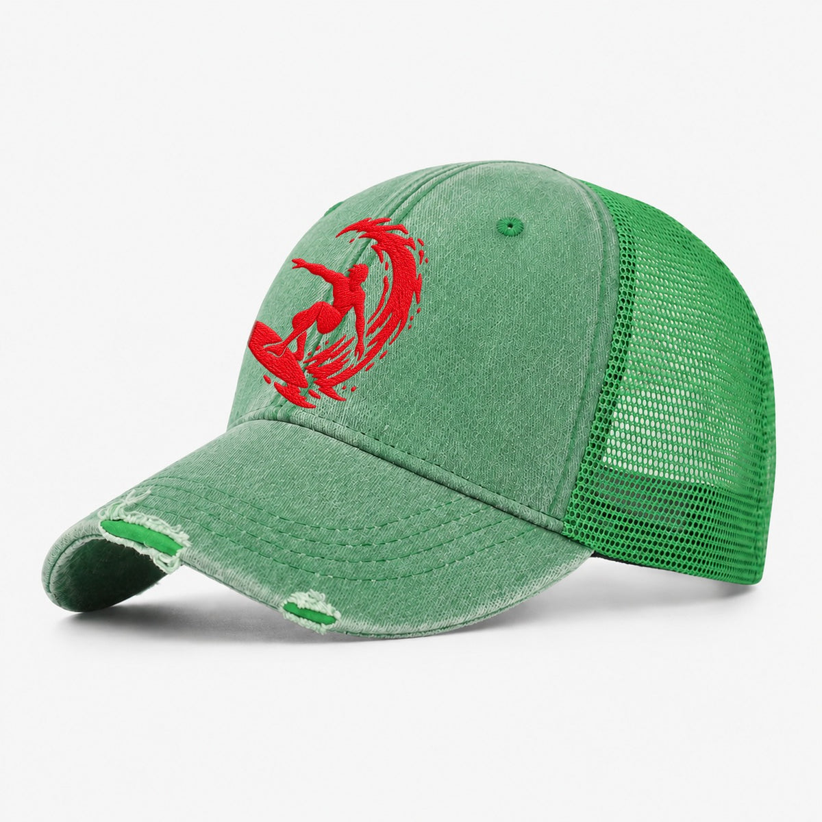 Surfer Bottom Turn Micro Motion Mark Washed Trucker Hat – Ink Green