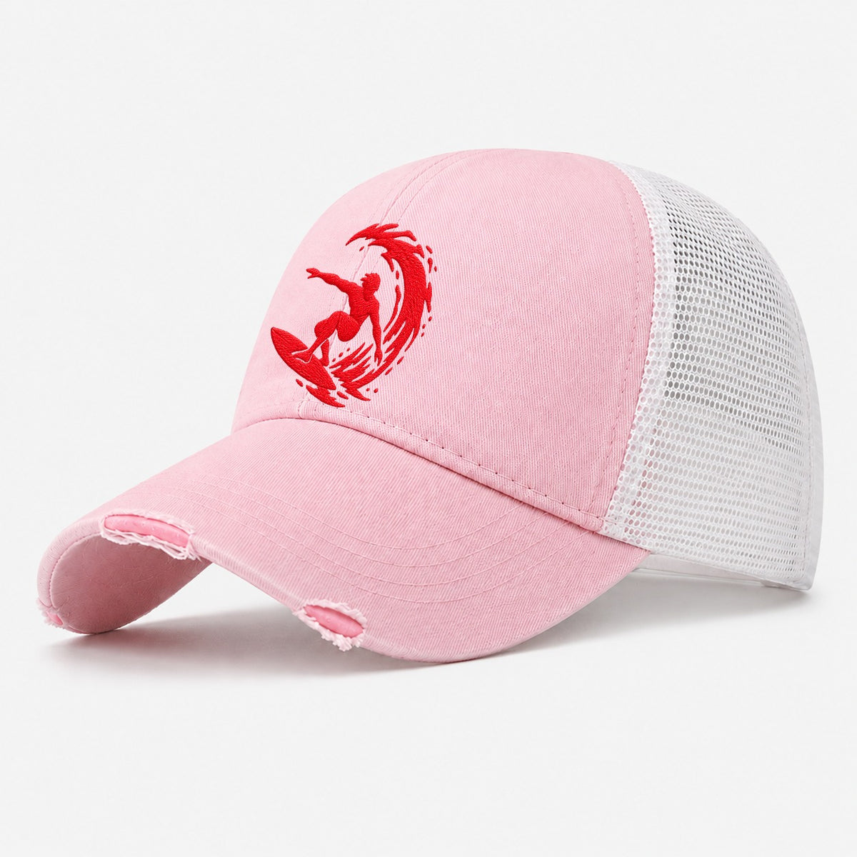 Surfer Bottom Turn Micro Motion Mark Washed Trucker Hat – Light Pink