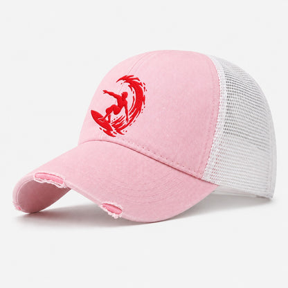 Surfer Bottom Turn Micro Motion Mark Washed Trucker Hat – Light Pink