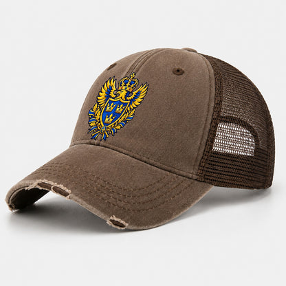 Sweden Heraldic Crest Country Logos Washed Trucker Hat – Coffee