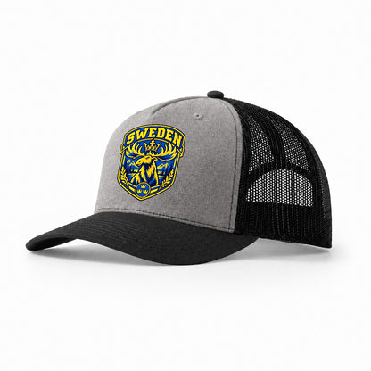 Sweden Retro Badge Country Logos Trucker Hat – Grey Black